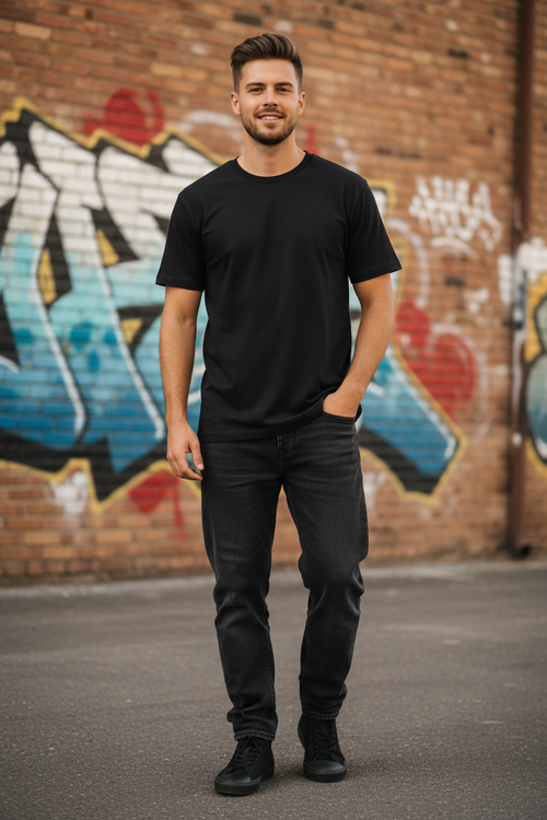 240GSM Black Plain Tshirt Lifestyle